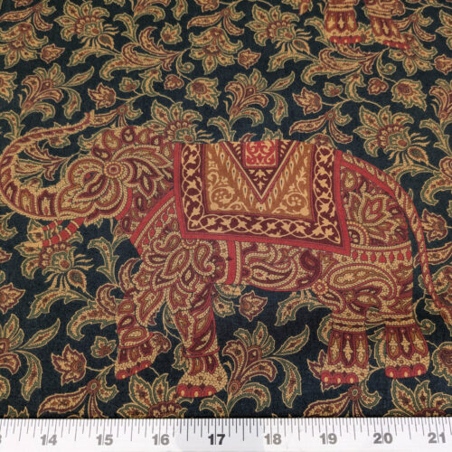 PXL_20250529_213610960 Scalamandre Grey Watkins Elephanta With Border Indian Midnight Green Brown Deep Blue Cotton Elephant Animals MSRP USD 276/y