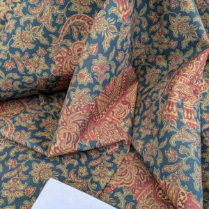 Scalamandre Grey Watkins Elephanta With Border Indian Midnight Green Brown Deep Blue Cotton Elephant Animals MSRP USD 276/y