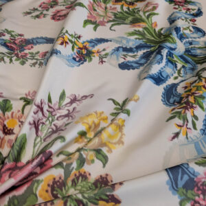 PXL_20250529_215152167 Scalamandre Tassinari & Chatel  Adelaide Silk Warp Print Font Creme Beige Cream Blue Pink Floral Diamond Chateau of Versailles MSRP USD 2800+y