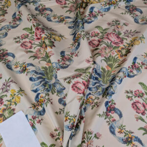 PXL_20250529_215452771 Scalamandre Tassinari & Chatel  Adelaide Silk Warp Print Font Creme Beige Cream Blue Pink Floral Diamond Chateau of Versailles MSRP USD 2800+y