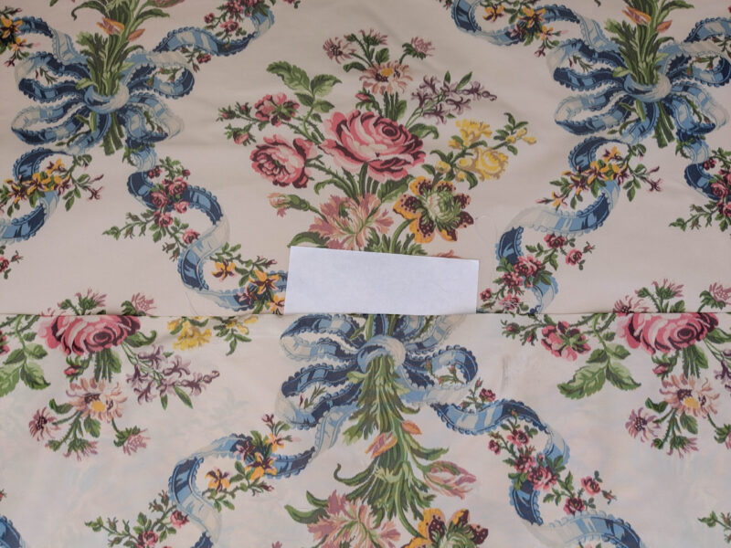 PXL_20250529_215513227 Scalamandre Tassinari & Chatel  Adelaide Silk Warp Print Font Creme Beige Cream Blue Pink Floral Diamond Chateau of Versailles MSRP USD 2800+y
