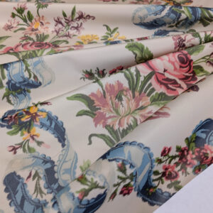 PXL_20250529_215535736 Scalamandre Tassinari & Chatel  Adelaide Silk Warp Print Font Creme Beige Cream Blue Pink Floral Diamond Chateau of Versailles MSRP USD 2800+y