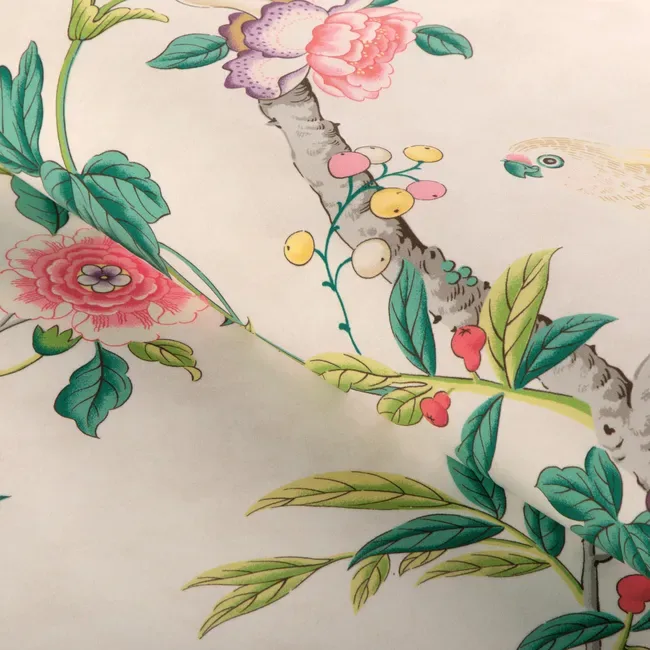 8024106_1623_3 Special Order Brunschwig & Fils Kanchou Print - Multi Green Red on White Cotton Bird Botanical Floral MSRP USD 336/y