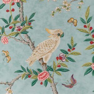 8024106_353 Special Order Brunschwig & Fils Kanchou Print - Aqua Blue Cotton Bird Botanical Floral MSRP USD 336/y