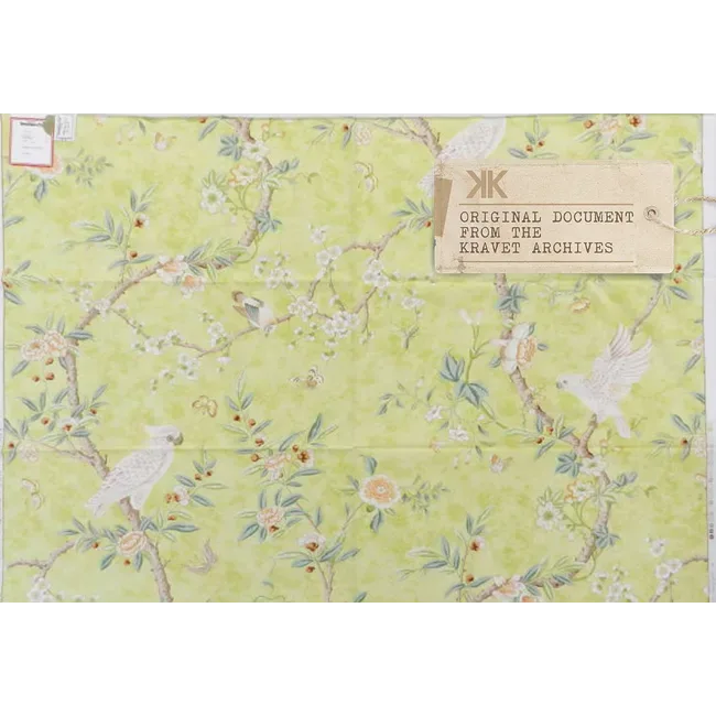 8024106_353_4 Special Order Brunschwig & Fils Kanchou Print - Multi Green Red on White Cotton Bird Botanical Floral MSRP USD 336/y