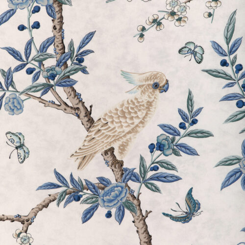 8024106_51 Special Order Brunschwig & Fils Kanchou Print - Azure Blue White Cotton Bird Botanical Floral MSRP USD 336/y