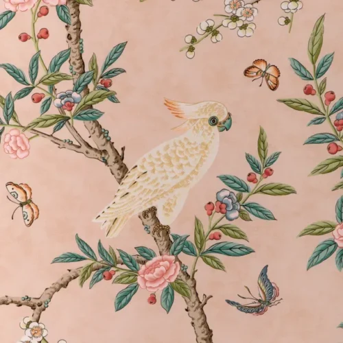 8024106_73 Special Order Brunschwig & Fils Kanchou Print - Blush Pink Cotton Bird Botanical Floral MSRP USD 336/y