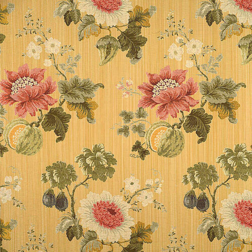 CL_000326580 Special Order Scalamandre Colony Perrault Paille Yellow Pink Green Floral Pomegranate Cotton Silk MSRP USD710/y