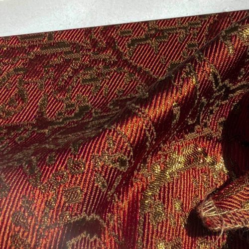 IMG_1503-rotated-original-scaled-e1761167335582 (1) by yard Boboli Garden Silk Damask Italian Metallic Red Spice Rose MSRP USD 568/yard
