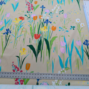 By yard Scalamandre Guermantes Sand Beige Modern Tulip Daffodil Blossom Wild Flower Cotton Satin Fine Art Print Heavy Duty