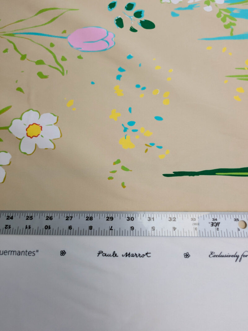 By yard Scalamandre Guermantes Sand Beige Modern Tulip Daffodil Blossom Wild Flower Cotton Satin Fine Art Print Heavy Duty