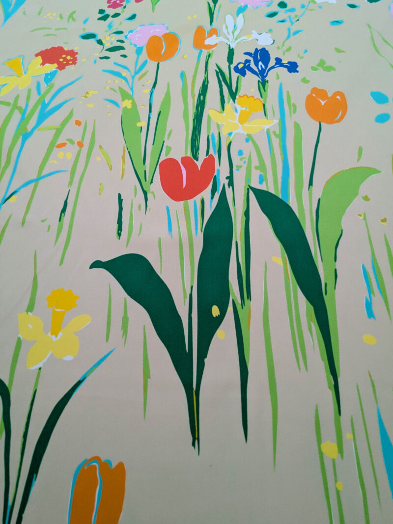 By yard Scalamandre Guermantes Sand Beige Modern Tulip Daffodil Blossom Wild Flower Cotton Satin Fine Art Print Heavy Duty