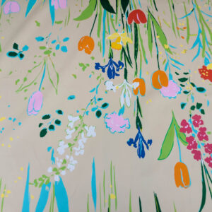 By yard Scalamandre Guermantes Sand Beige Modern Tulip Daffodil Blossom Wild Flower Cotton Satin Fine Art Print Heavy Duty