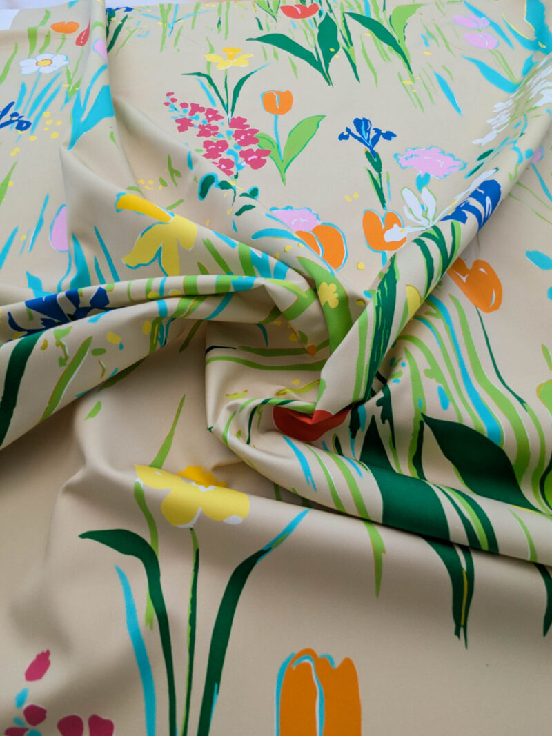 By yard Scalamandre Guermantes Sand Beige Modern Tulip Daffodil Blossom Wild Flower Cotton Satin Fine Art Print Heavy Duty