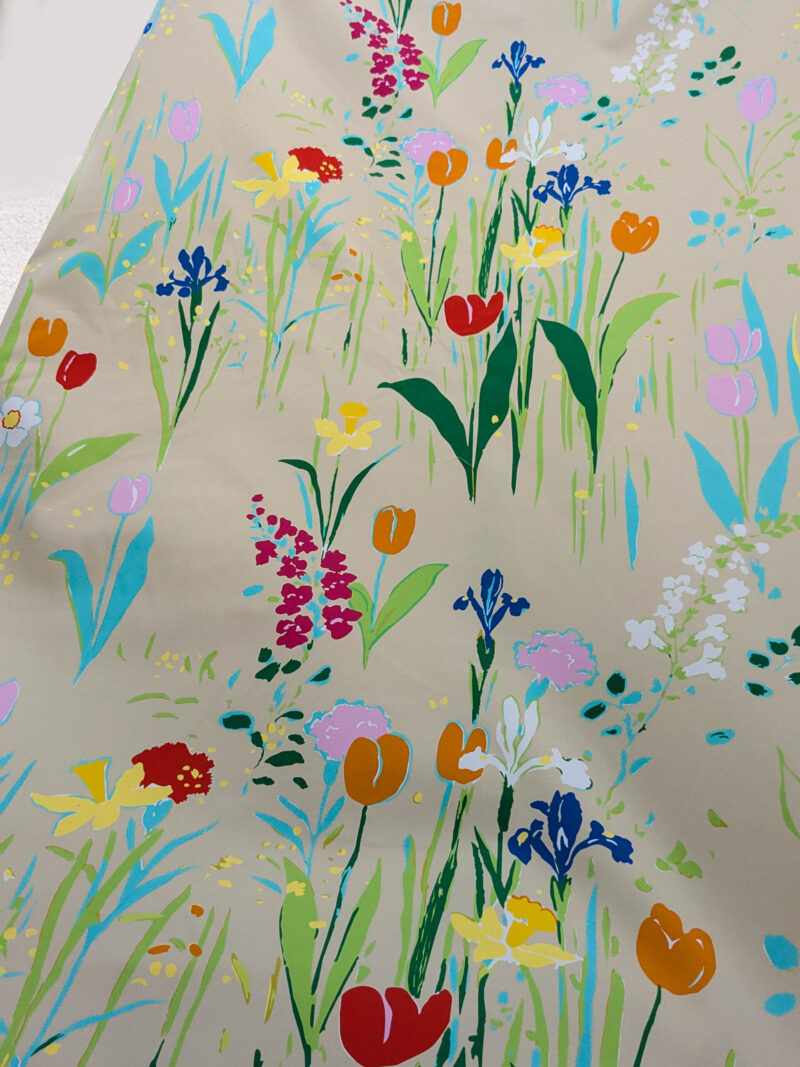 By yard Scalamandre Guermantes Sand Beige Modern Tulip Daffodil Blossom Wild Flower Cotton Satin Fine Art Print Heavy Duty