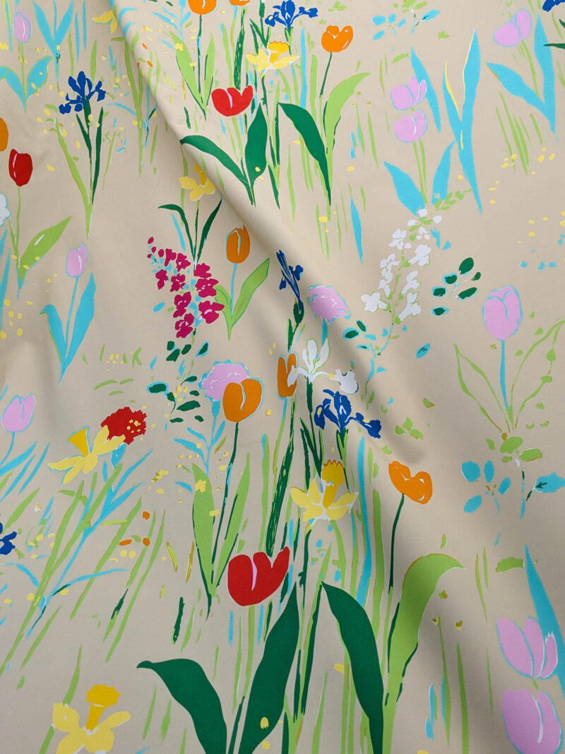 By yard Scalamandre Guermantes Sand Beige Modern Tulip Daffodil Blossom Wild Flower Cotton Satin Fine Art Print Heavy Duty
