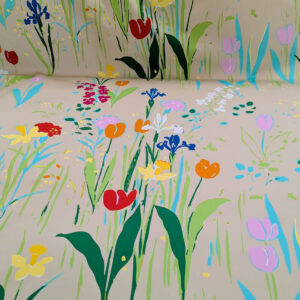 By yard Scalamandre Guermantes Sand Beige Modern Tulip Daffodil Blossom Wild Flower Cotton Satin Fine Art Print Heavy Duty