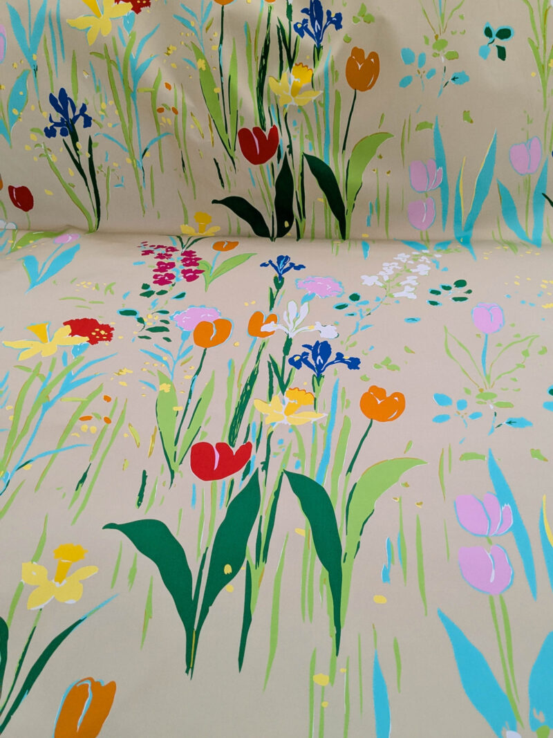 By yard Scalamandre Guermantes Sand Beige Modern Tulip Daffodil Blossom Wild Flower Cotton Satin Fine Art Print Heavy Duty