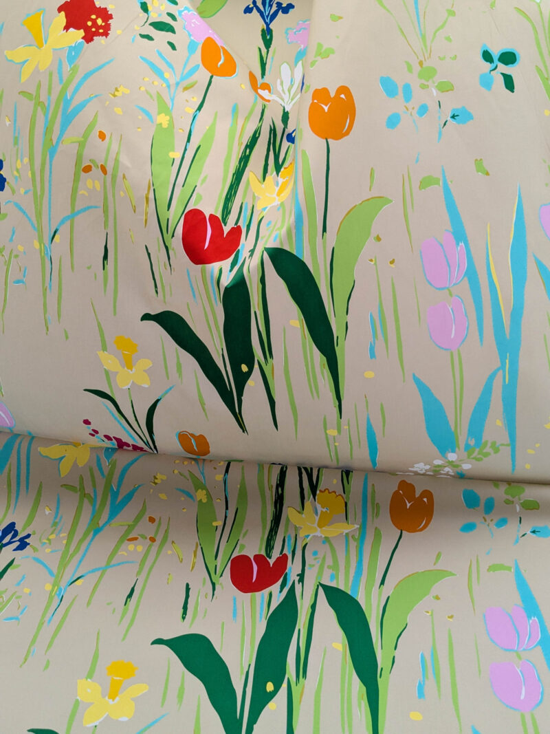 By yard Scalamandre Guermantes Sand Beige Modern Tulip Daffodil Blossom Wild Flower Cotton Satin Fine Art Print Heavy Duty