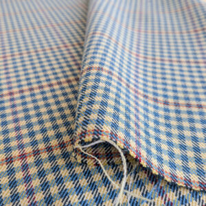 PXL_20250625_170921935 Scalamandre Glen Morar Tweed Scotland Multi Wool Plaid Check Blue Beige Red Small Scale MSRP USD260/y