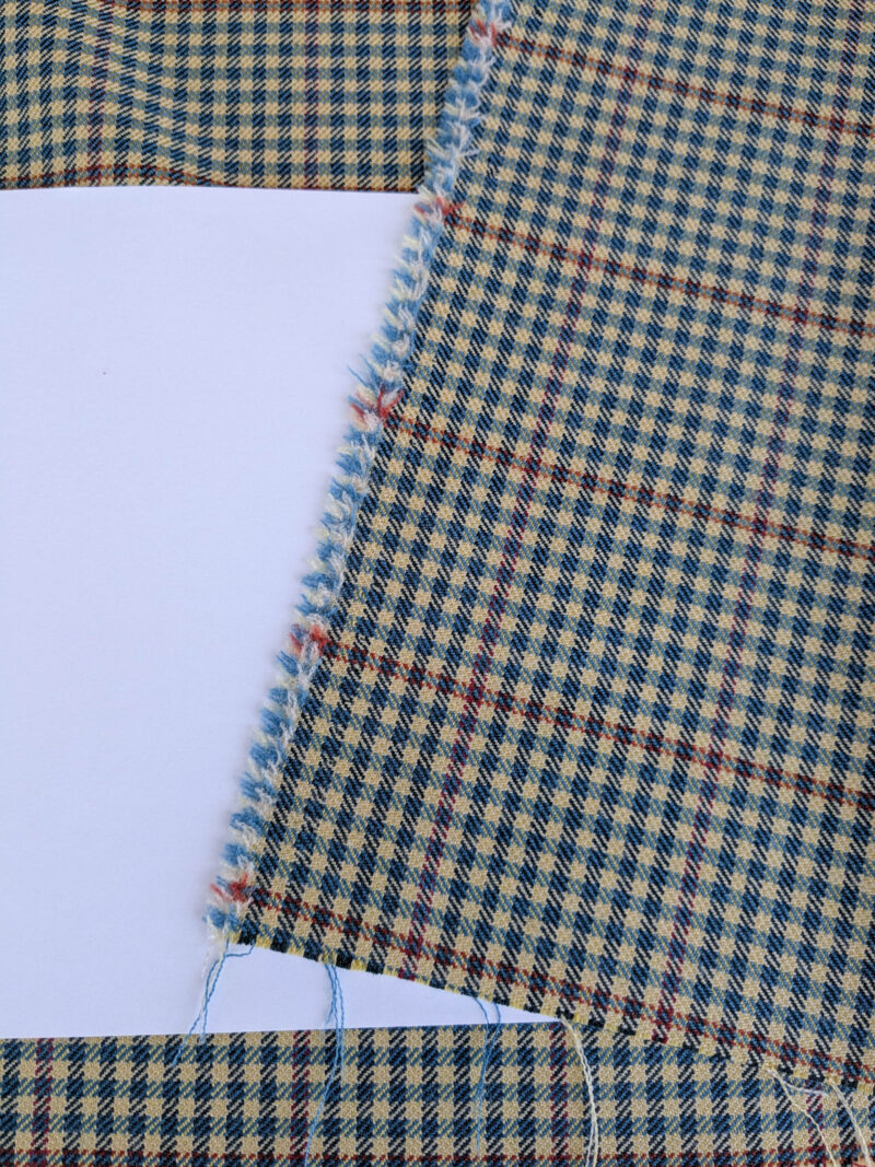 PXL_20250625_171047234 Scalamandre Glen Morar Tweed Scotland Multi Wool Plaid Check Blue Beige Red Small Scale MSRP USD260/y