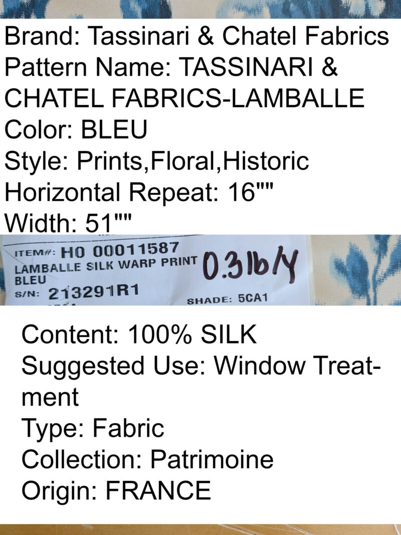 Scalamandre Tassinari & Chatel Lamballe Silk Warp Print Bleu Blue White Silk Floral Print Historical Circa 1778 MSRP USD 2022/yard