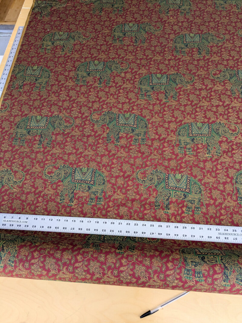 PXL_20250625_180356740.NIGHT Scalamandre Elephanta With Border Garnet Red Brown Green Cotton Print Elephant Animals MSRP USD 276/y