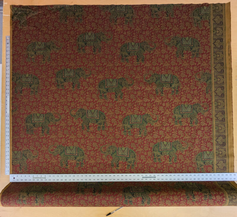 PXL_20250625_180411983 Scalamandre Elephanta With Border Garnet Red Brown Green Cotton Print Elephant Animals MSRP USD 276/y