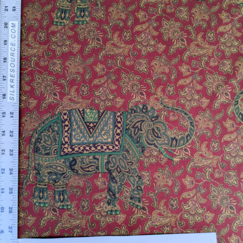 PXL_20250625_180445652 Scalamandre Elephanta With Border Garnet Red Brown Green Cotton Print Elephant Animals MSRP USD 276/y