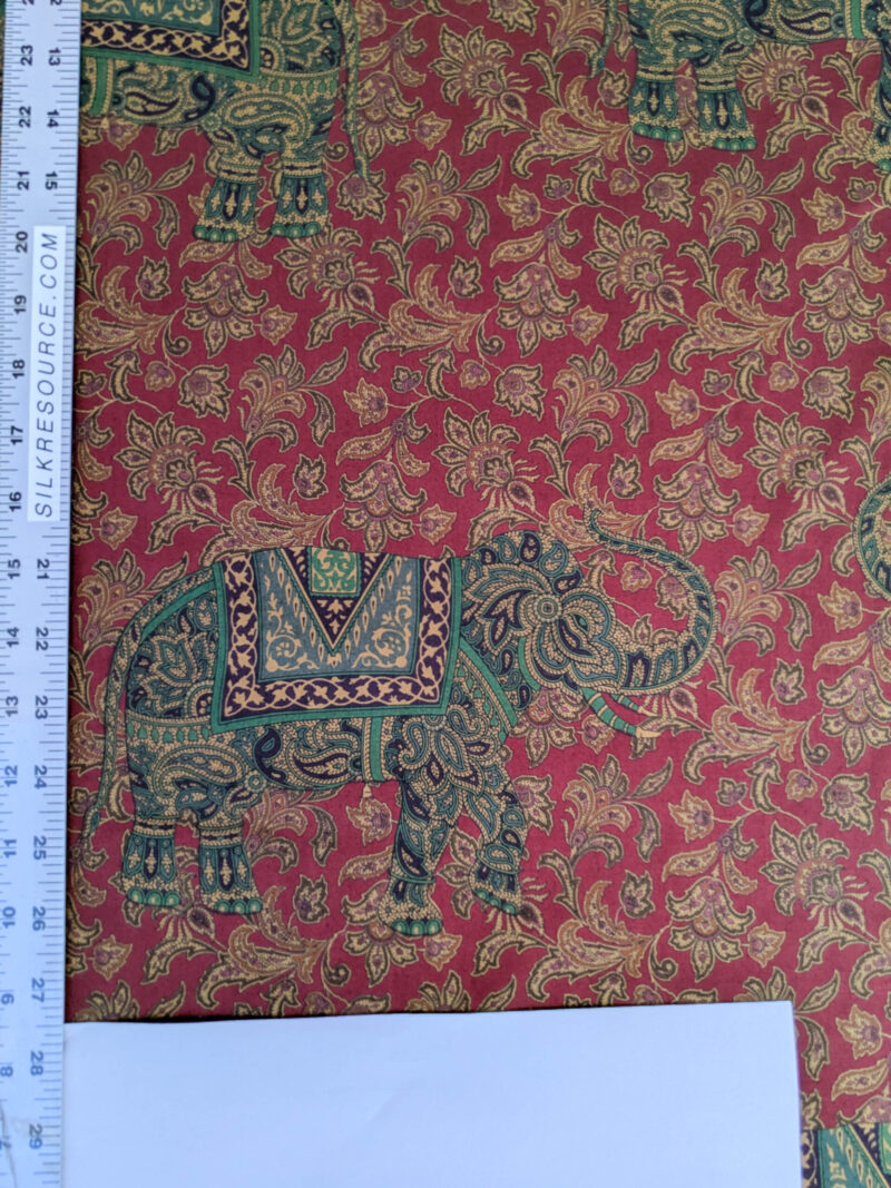 PXL_20250625_180445652 Scalamandre Elephanta With Border Garnet Red Brown Green Cotton Print Elephant Animals MSRP USD 276/y