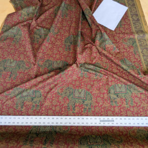 PXL_20250625_180614120 Scalamandre Elephanta With Border Garnet Red Brown Green Cotton Print Elephant Animals MSRP USD 276/y