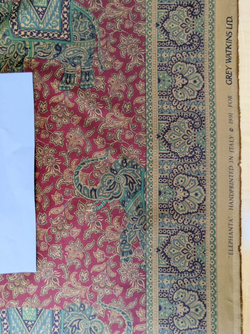 PXL_20250625_180651812 Scalamandre Elephanta With Border Garnet Red Brown Green Cotton Print Elephant Animals MSRP USD 276/y