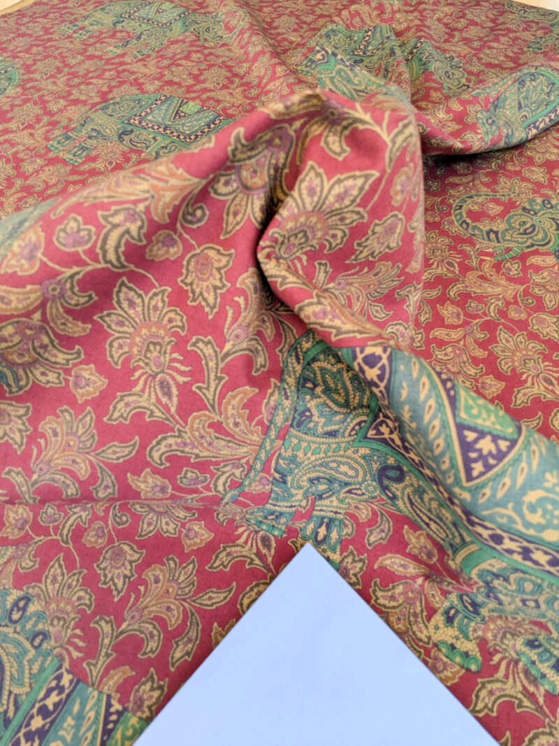 PXL_20250625_180909223 Scalamandre Elephanta With Border Garnet Red Brown Green Cotton Print Elephant Animals MSRP USD 276/y
