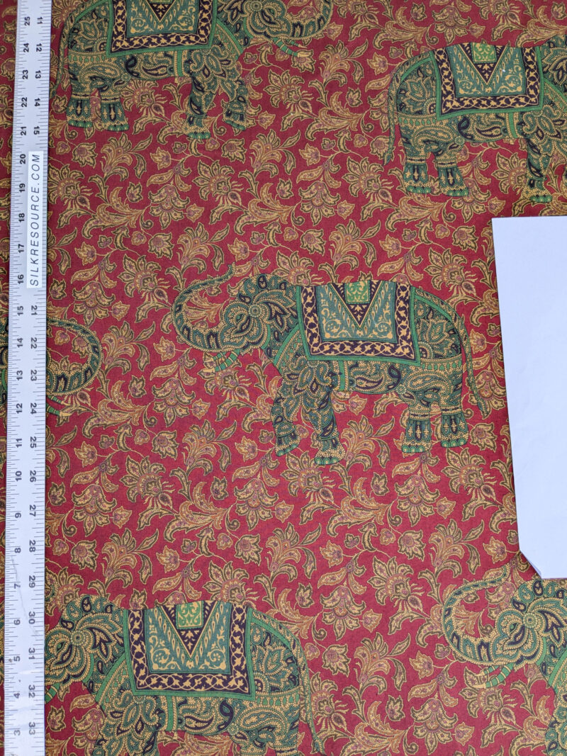 PXL_20250625_181104290 Scalamandre Elephanta With Border Garnet Red Brown Green Cotton Print Elephant Animals MSRP USD 276/y