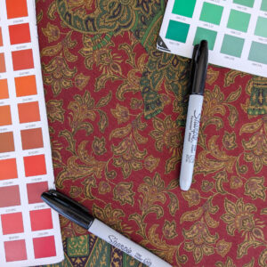 PXL_20250625_181405678 Scalamandre Elephanta With Border Garnet Red Brown Green Cotton Print Elephant Animals MSRP USD 276/y