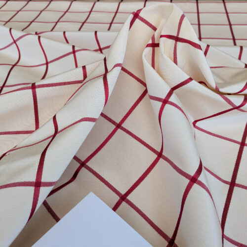 PXL_20250625_184716593 Scalamandre Louis Check Red on Creme Cream Beige Cotton Viscose Cotton Windowpane Plaid Check MSRP USD 176/y