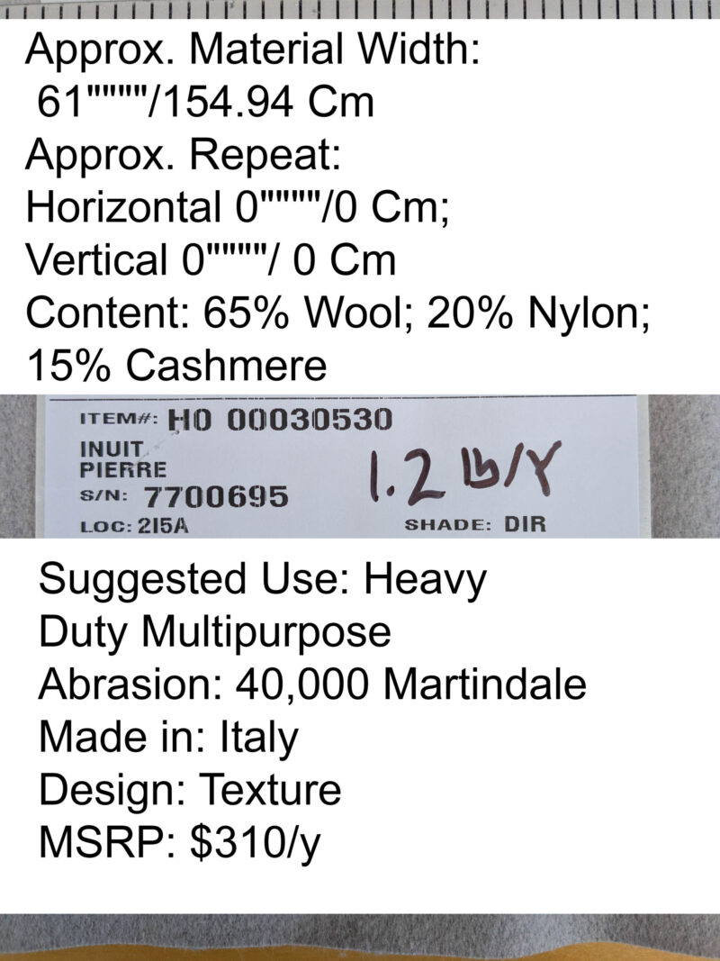 PXL_20250625_185516355 Scalamandre Inuit Pierre Light Gray Wool & Cashmere Blend MSRP USD 310/y