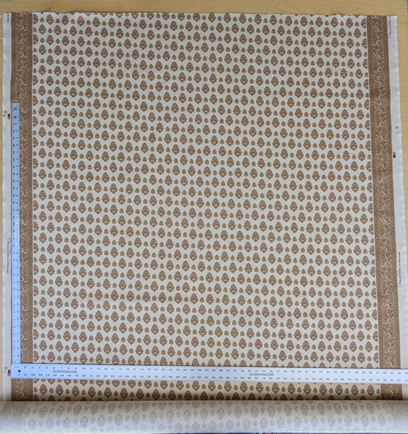 PXL_20250626_174148365 Scalamandre Oscar De La Renta Jaipur Crest Brown Earthy Gold Indian Linen Print with Border