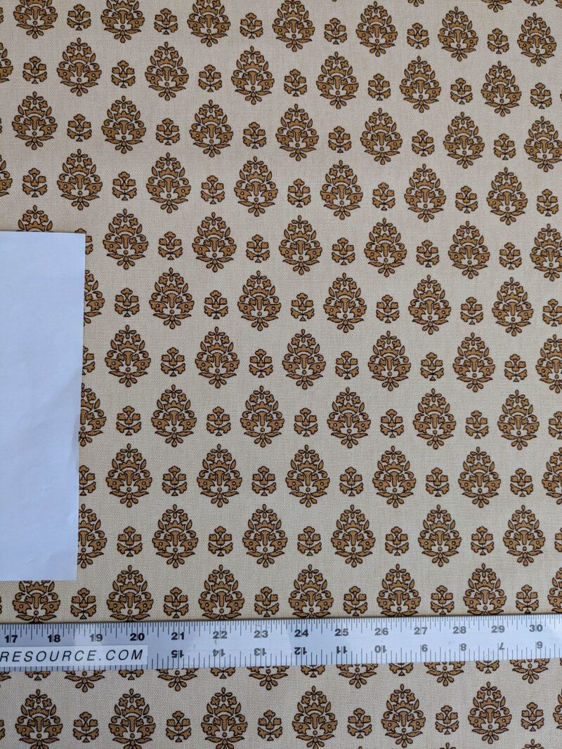 PXL_20250626_174517060 Scalamandre Oscar De La Renta Jaipur Crest Brown Earthy Gold Indian Linen Print with Border