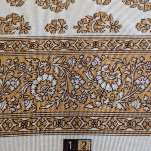 PXL_20250626_174918444 Scalamandre Oscar De La Renta Jaipur Crest Brown Earthy Gold Indian Linen Print with Border