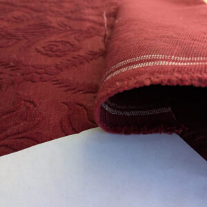 PXL_20250813_183903194 By yard Walled Garden Linen Velvet Gauffrage Rose Peony Lily Tulip Renaissance Embossed Velvet Indian Red MSRP USD 898/Y