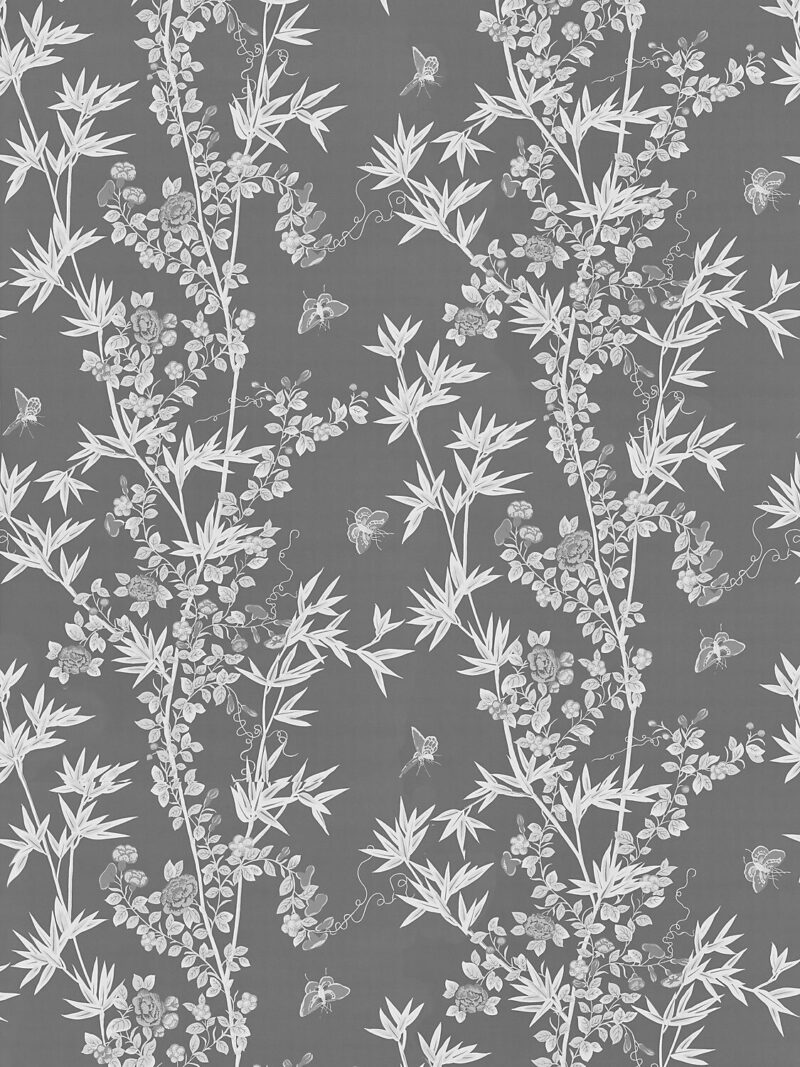 SC_000516608_SCH Scalamandre Jardin de Chine Print Espresso Brown White Cotton Bird Animal Botanical Foliage Chinoiserie Floral Bamboo Butterfly MSRP USD 388/y