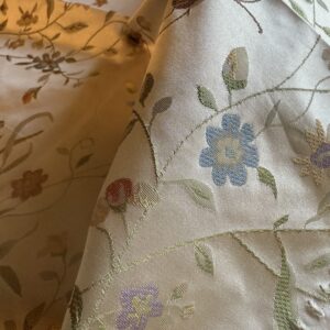 img_1748-1 Butterfly Lovers Chinoiserie Garden 100% Silk Lampas Pink Blue Green over Gold Almond MSRP USD424/yard