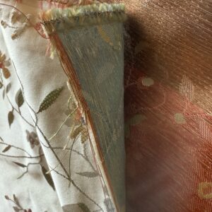 img_1753-1 Butterfly Lovers Chinoiserie Garden 100% Silk Lampas Pink Blue Green over Gold Almond MSRP USD424/yard