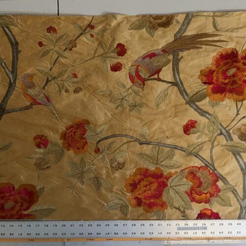 1000021383 0.63Y Scalamandre Palash Embroidery Parrot Bird Flower Tree of Life Palampore Tree Peony Red Gold Chinoiserie MSRP USD 332/yard