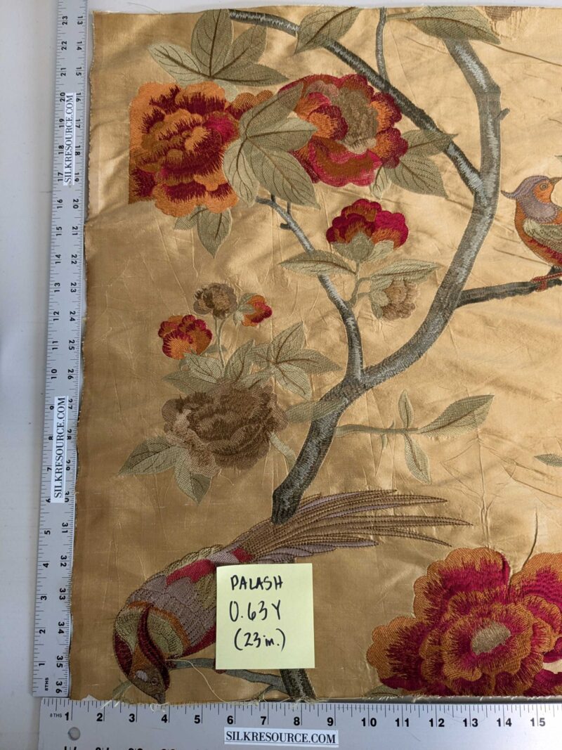 1000021386 0.63Y Scalamandre Palash Embroidery Parrot Bird Flower Tree of Life Palampore Tree Peony Red Gold Chinoiserie MSRP USD 332/yard