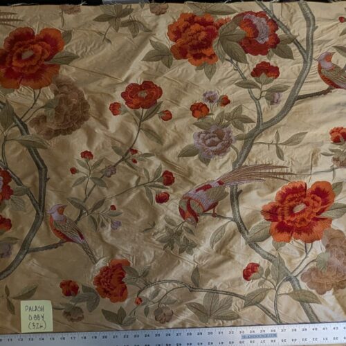1000021389 0.88Y Scalamandre Palash Embroidery Parrot Bird Flower Tree of Life Palampore Tree Peony Red Gold Chinoiserie MSRP USD 332/yard
