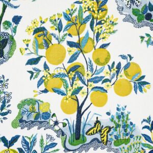 175761-2 Schumacher Citrus Garden in Pole Trees Toile Linen Fabric Primary Multi MSRP396/Y