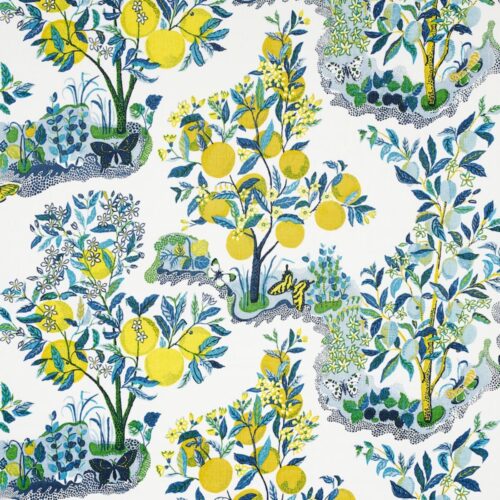 175761 Schumacher Citrus Garden in Pole Trees Toile Linen Fabric Primary Multi MSRP396/Y