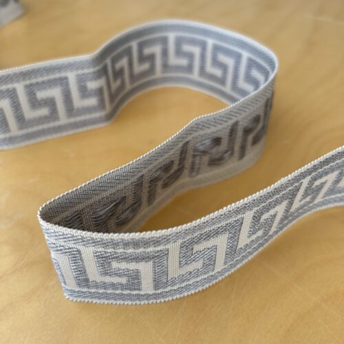 IMG_0059 Scalamandre Trim Cascade Gray on Cream  gimps braids 100% Silk Greek key Geometric MSRP USD90/y